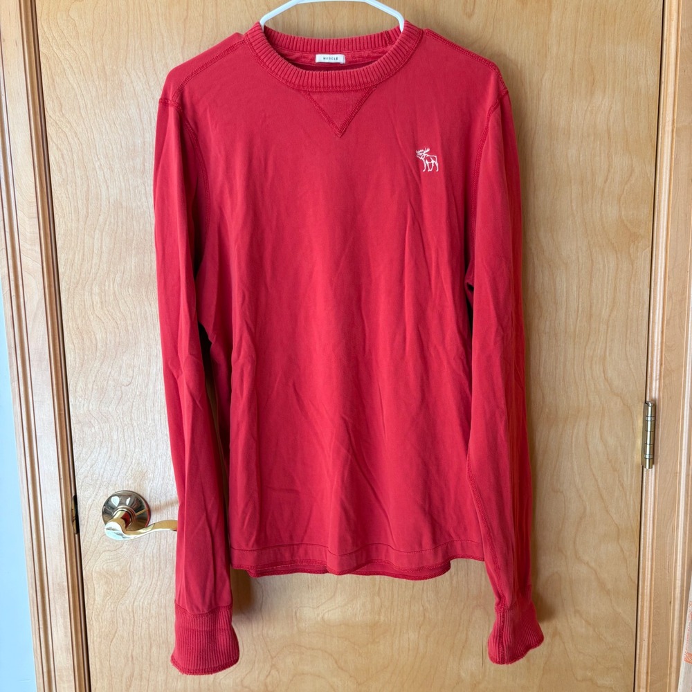 Abercrombie & Fitch Long Sleeve Shirt Mens Large Red Muscle Fit Logo Tee